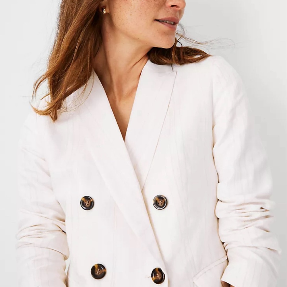 The Striped Double Breasted Blazer in Linen Cotton